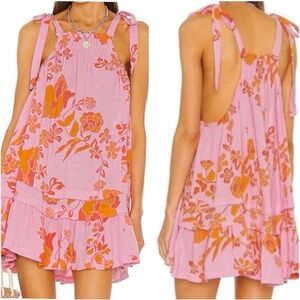 Free People Fleur Printed Tunic 🌸 Petal Combo LG Boho Floral Ruffle Hem